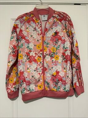 adidas Pink Floral Zip-Up Track Jacket